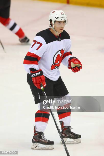 New Jersey Devils forward Aarne Talvitie skates during the New Jersey Devils Development Camp on July 14, 2018 at the Prudential Center in Newark, NJ.