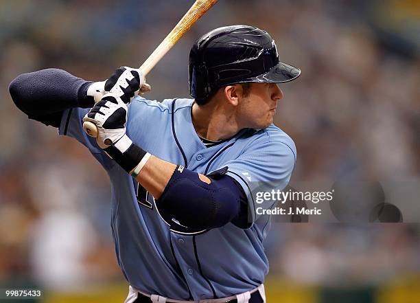 Infielder Evan Longoria of the Tampa Bay Rays bats against the Seattle Mariners during the game at Tropicana Field on May 16, 2010 in St. Petersburg,...