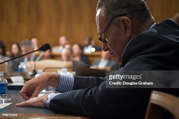 Charles Schumer, D-NY., during the Senate Judiciary Committee full committee markup to vote on the nomination of Michael Mukasey to be attorney...
