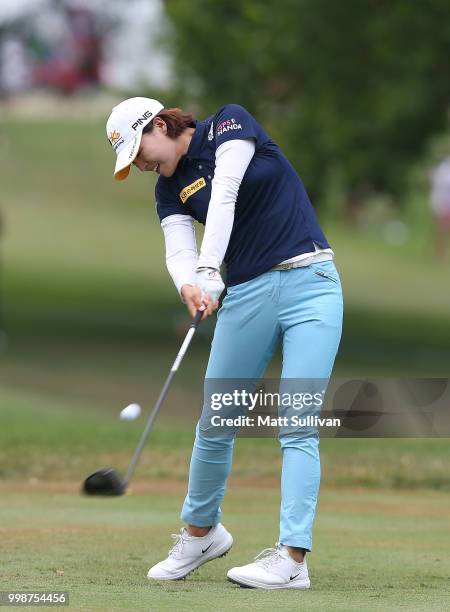 In Gee Chun of South Korea hits her tee shot on the third hole during the third round of the Marathon Classic Presented By Owens Corning And O-I at...