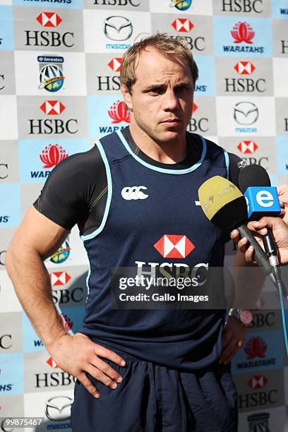 Phil Waugh chats to the media during the Waratahs media session at Beverly Hills Hotel on May 18, 2010 in Durban, South Africa.