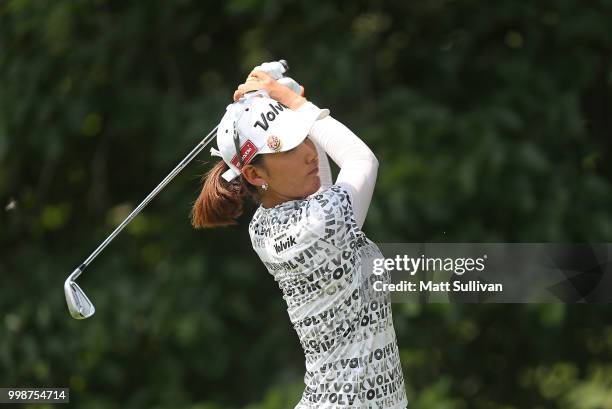 Chella Choi of South Korea watches her tee shot on the second hole during the third round of the Marathon Classic Presented By Owens Corning And O-I...