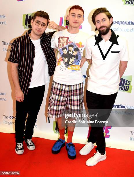 Emre Turkmen, Mikey Goldsworthy and Olly Alexander of Years and Years during Hits Radio Live at Manchester Arena on July 14, 2018 in Manchester,...