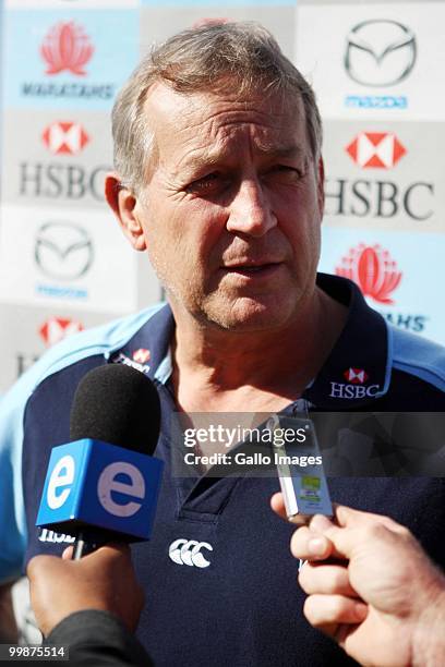 Chris Hickey chats to the media during the Waratahs media session at Beverly Hills Hotel on May 18, 2010 in Durban, South Africa.