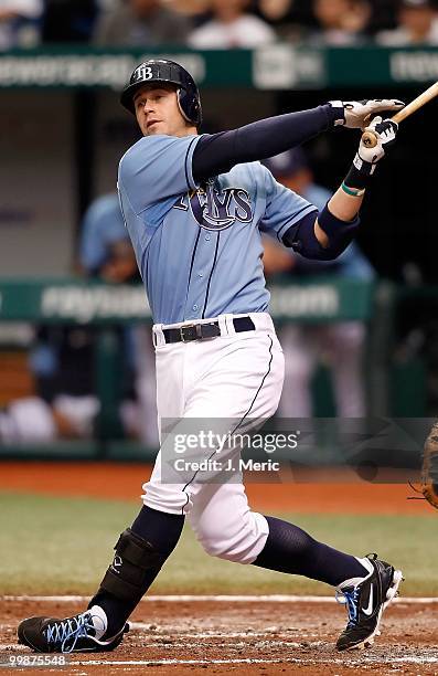Infielder Evan Longoria of the Tampa Bay Rays bats against the Seattle Mariners during the game at Tropicana Field on May 16, 2010 in St. Petersburg,...