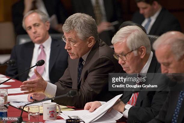 Bob Corker, R-TN, Chuck Hagel, R-NE, Richard Lugar, R-IN, and Chairman Joseph Biden, D-DE, during the Senate Foreign Relations Committee Full...
