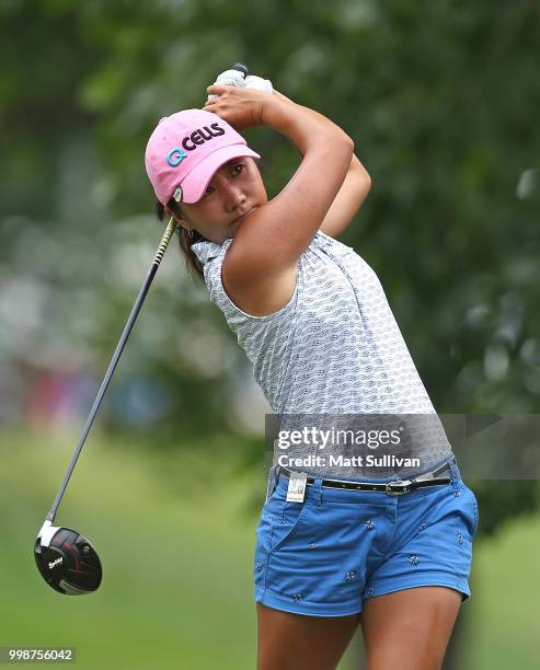 In-Kyung Kim of South Korea watches her tee shot on the third hole during the third round of the Marathon Classic Presented By Owens Corning And O-I...