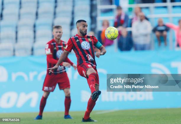 Brwa Nouri of Ostersunds FK during the Allsvenskan match between Malmo FF and Ostersunds FK at Malmo Stadion on July 14, 2018 in Malmo, Sweden.