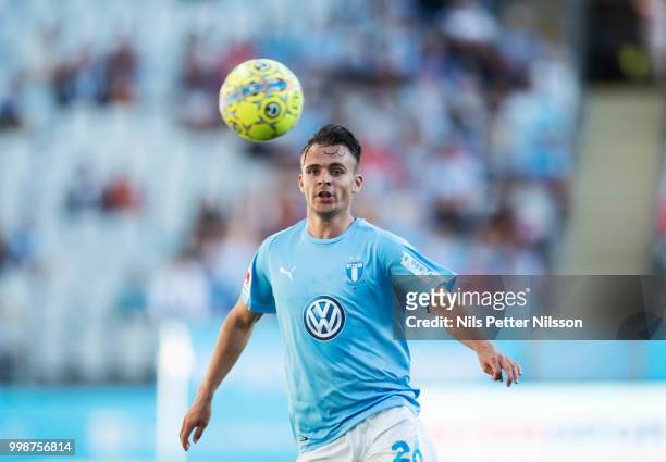Andreas Vindheim of Malmo FF during the Allsvenskan match between Malmo FF and Ostersunds FK at Malmo Stadion on July 14, 2018 in Malmo, Sweden.