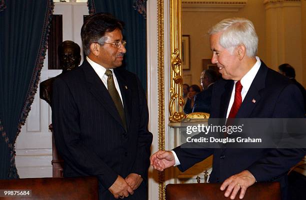 Richard Lugar, R-IN., during his meeting with Pakistan President Musharraf.