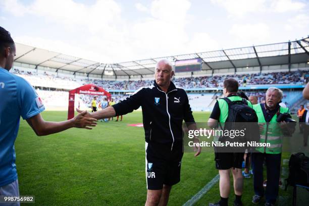 Uwe Rosler, head coach of Malmo FF during the Allsvenskan match between Malmo FF and Ostersunds FK at Malmo Stadion on July 14, 2018 in Malmo, Sweden.