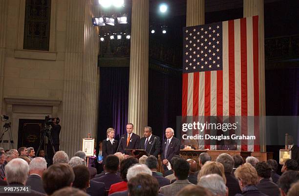 Hillary Clinton, Charles Schumer, Charles Rangel and Benjamin Gilman during the Commemorative Joint Meeting of Congress held at Federal Hall in New...