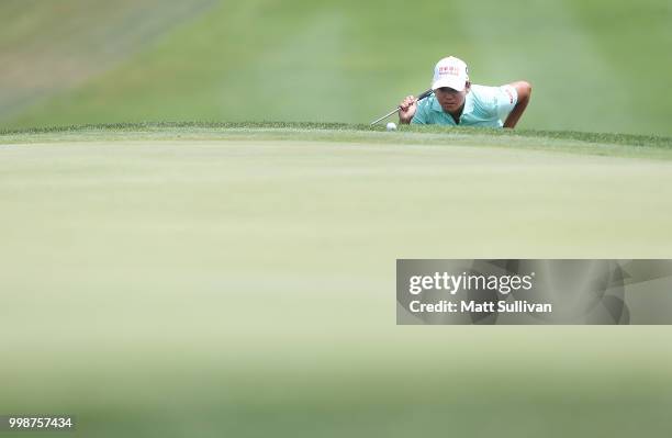 Yani Tseng of Taiwan lines up a putt on the 18th hole during the third round of the Marathon Classic Presented By Owens Corning And O-I at Highland...