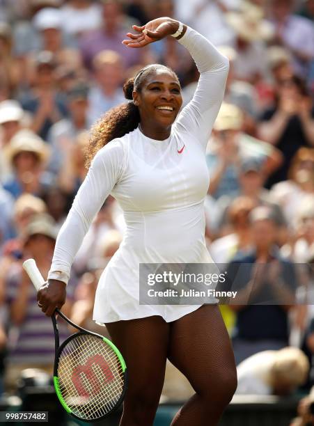 Serena Williams of The United States celebrates defeating Julia Goerges of Germany during their Ladies' Singles semi-final match on day ten of the...