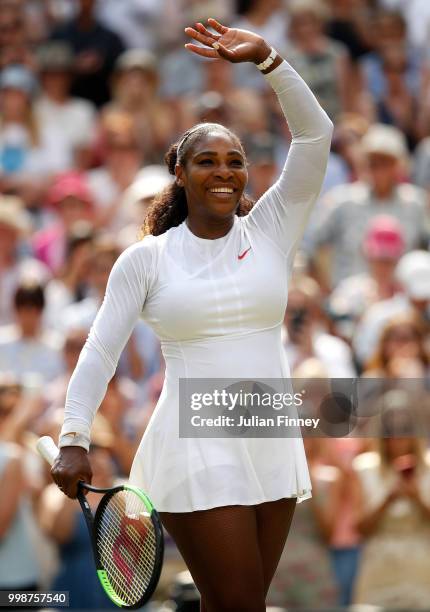 Serena Williams of The United States celebrates defeating Julia Goerges of Germany during their Ladies' Singles semi-final match on day ten of the...