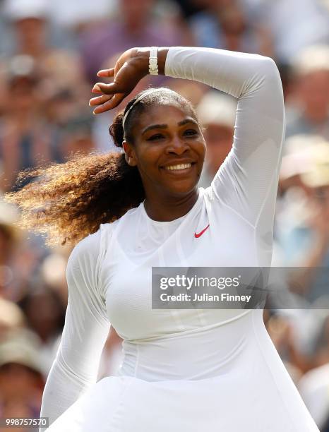 Serena Williams of The United States celebrates defeating Julia Goerges of Germany during their Ladies' Singles semi-final match on day ten of the...