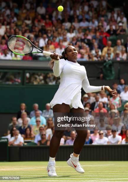 Serena Williams of The United States in action against Julia Goerges of Germany during their Ladies' Singles semi-final match on day ten of the...