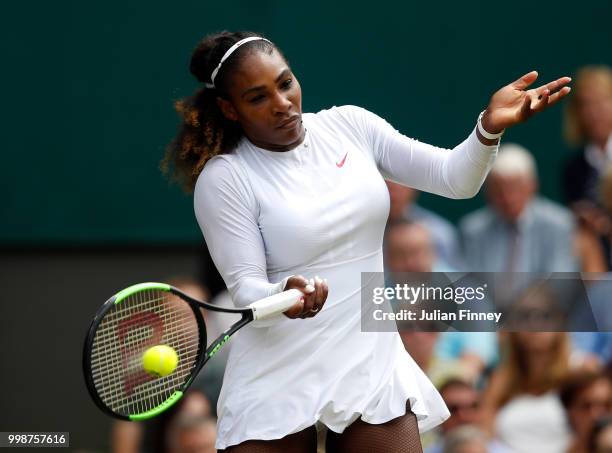 Serena Williams of The United States in action against Julia Goerges of Germany during their Ladies' Singles semi-final match on day ten of the...