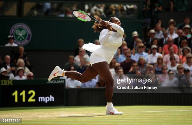 Serena Williams of The United States in action against Julia Goerges of Germany during their Ladies' Singles semi-final match on day ten of the...