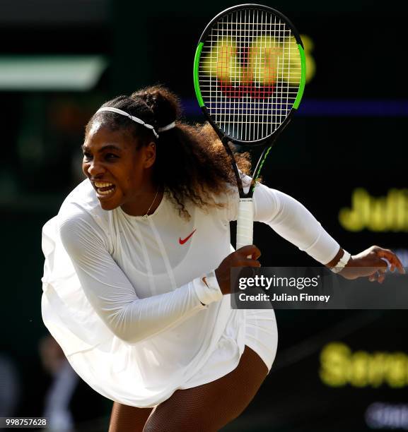 Serena Williams of The United States in action against Julia Goerges of Germany during their Ladies' Singles semi-final match on day ten of the...