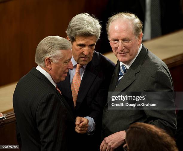 Steny Hoyer, D-MD., John Kerry, D-Mass., and John Rockefeller, D-WV., talk before tPresident Barack Obama's health care joint address to the U.S....