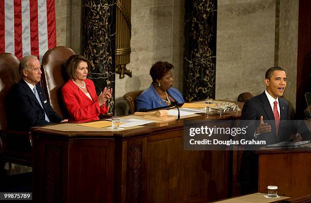 Vice President Joe Biden, Speaker of the House Nancy Pelosi, D-CA., during President Barack Obama's during care joint address to the U.S. Congress on...