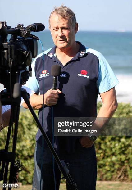 Chris Hickey chats to the media during the Waratahs media session at Beverly Hills Hotel on May 18, 2010 in Durban, South Africa.