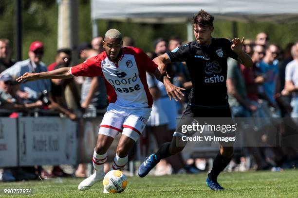 Jafar Arias of FC Emmen, Maximilian Rossmann of Heracles Almelo during the Friendly match between Heracles Almelo and FC Emmen at Sportcomplex 't...