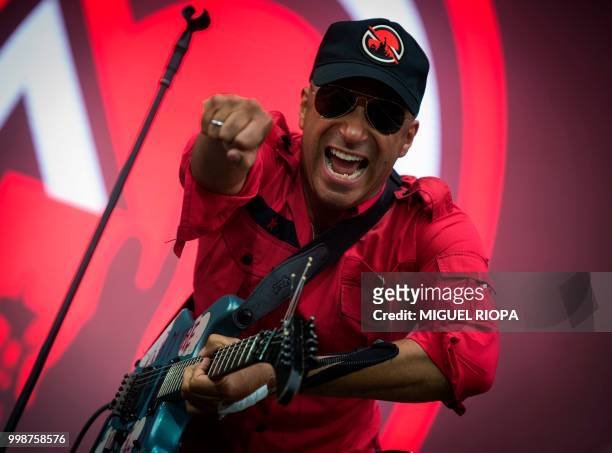 Tom Morello, member of the rock band "Prophets of Rage" performs during the Resurrection Fest music festival in Viveiro, northern Spain, on July 14,...