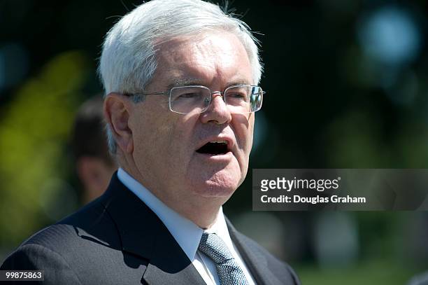 Former House Speaker Newt Gingrich, R-Ga., during a news conference to highlight the one-year anniversary of the lifting of the moratorium on oil...