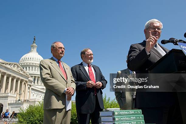 Rep. Richard "Doc" Hastings, R-Wash., Don Young, R-Alaska, and former House Speaker Newt Gingrich, R-Ga., during a news conference to highlight the...