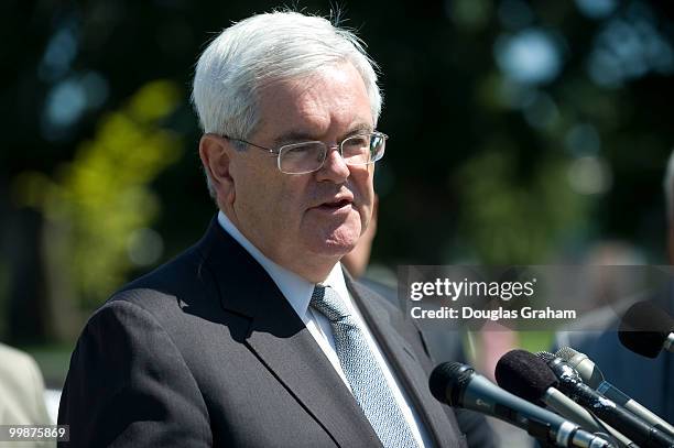 Former House Speaker Newt Gingrich, R-Ga., during a news conference to highlight the one-year anniversary of the lifting of the moratorium on oil...