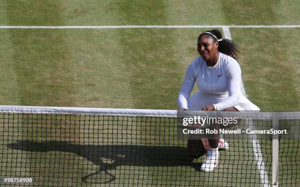 Serena Williams in action during her defeat in the Ladies' singles final against Angelique Kerber at All England Lawn Tennis and Croquet Club on July...