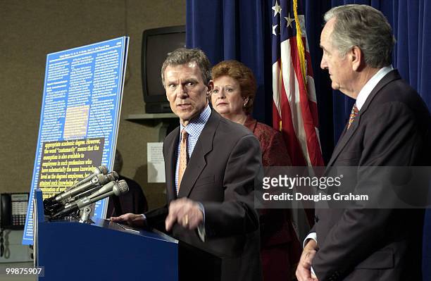 Tom Daschle, D-SD, Debbie Stabenow, D-MI., and Tom Harkin, D-IA., during a press conference on the amendment to preserve overtime pay protections for...