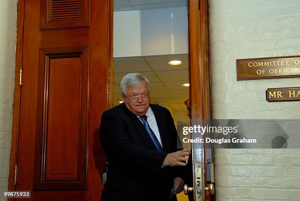 Speaker of the House Dennis Hastert after he testified before a subcommittee of the House Ethics Committee investigating the Mark Foley page scandal.