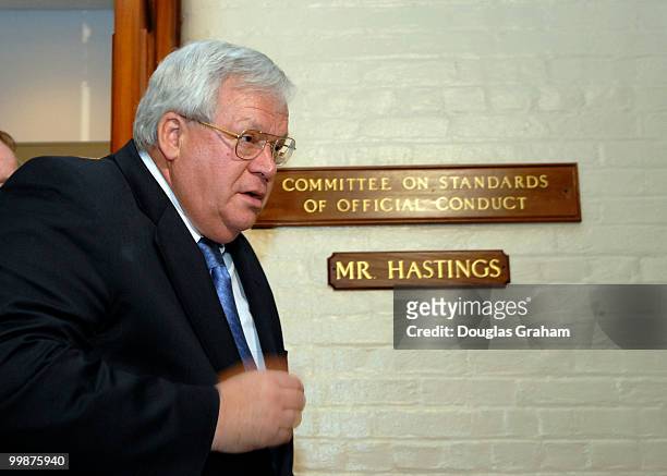 Speaker of the House Dennis Hastert after he testified before a subcommittee of the House Ethics Committee investigating the Mark Foley page scandal.
