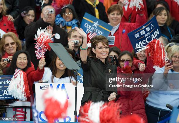 Vice presidential candidate and Alaska Gov. Sarah Palin during a MCCain/Palin rally at J.R. Festival Lakes at Leesburg Virginia on October 27, 2008.