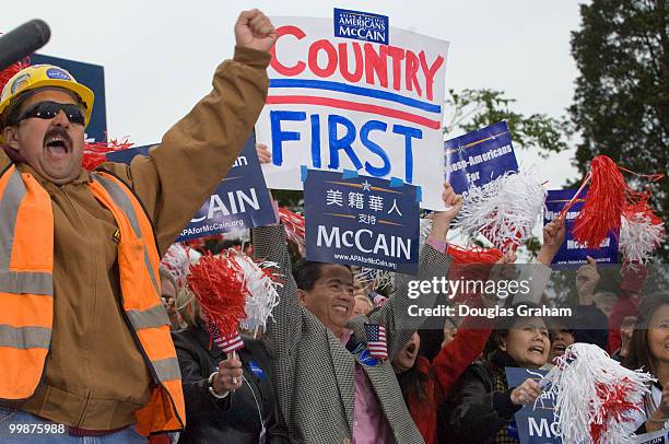 The crowd reacts to the arrival of GOP vice presidential candidate Sarah Palin during a MCCain/Palin rally at J.R. Festival Lakes at Leesburg...