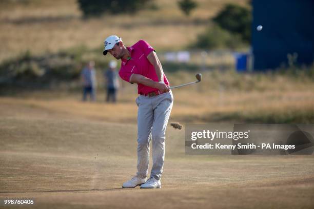 Alexander Bjork plays his approach at the 18th during day three of the Aberdeen Standard Investment Scottish Open at Gullane Golf Club, East Lothian.