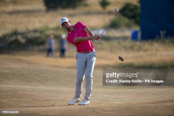 Alexander Bjork plays his approach at the 18th during day three of the Aberdeen Standard Investment Scottish Open at Gullane Golf Club, East Lothian.