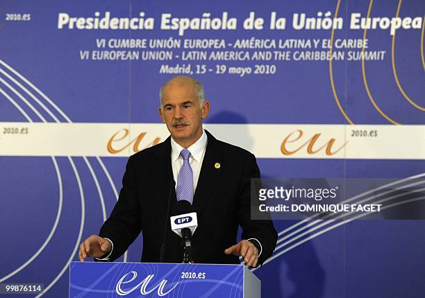 Greek Prime Minister George Papandreou gives a press conference during the Sixth Summit of Heads of State and Government of the European Union-Latin...