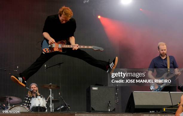 British singer Alex Kapranos of Scottish rock band Franz Ferdinand performs at the 12th Alive Festival in Oeiras, near Lisbon on July 14, 2018.