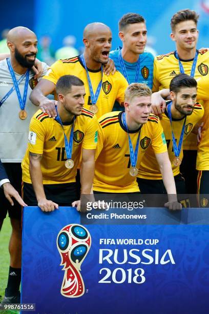 Thierry Henry ass. Coach of Belgian Team and Vincent Kompany defender of Belgium and Eden Hazard midfielder of Belgium and Kevin De Bruyne forward of...