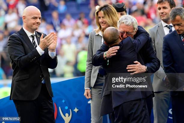 President Gianni Infantino, Gerard Linard President of Royal Belgian Football Federation and Roberto Martinez head coach of Belgian Team pictured...