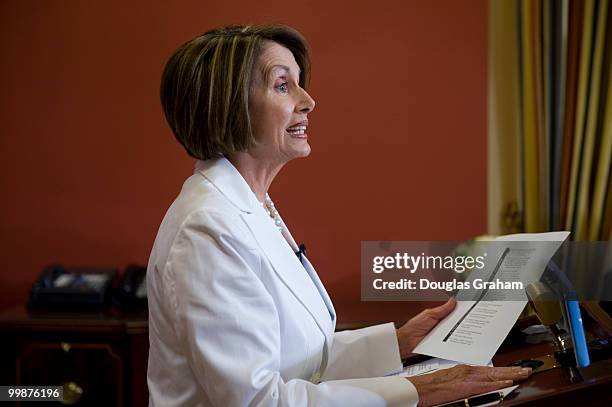 Speaker of the House Nancy Pelosi, D-Calif., answers questions about health care during her weekly news conference in the U.S. Capitol, July 30,...