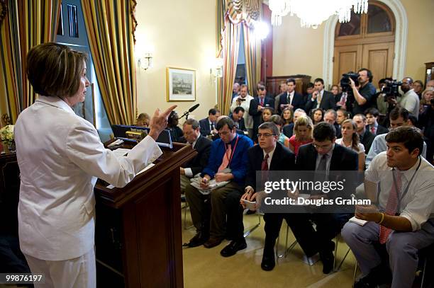 Speaker of the House Nancy Pelosi, D-Calif., answers questions about health care during her weekly news conference in the U.S. Capitol, July 30,...