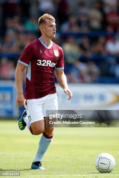 James Bree of Aston Villa during the Pre-season friendly between AFC Telford United and Aston Villa at New Bucks Head Stadium on July 14, 2018 in...