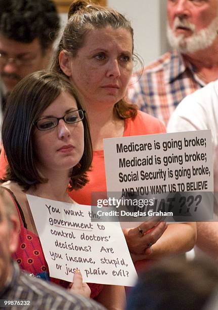 People from Charlotte County Virginia listen to Tom Perriello, D-VA., in the Charlotte Board of Supervisors meeting room during a heath care town...