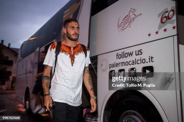 Fabrizio Alastra arrive at US Citta' di Palermo training camp on July 14, 2018 in Belluno, Italy.