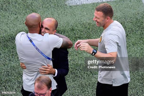 The staff with Roberto Martinez, manager of the Belgium national football team and Thierry Henry ass. Coach of Belgian Team celebrating after winning...